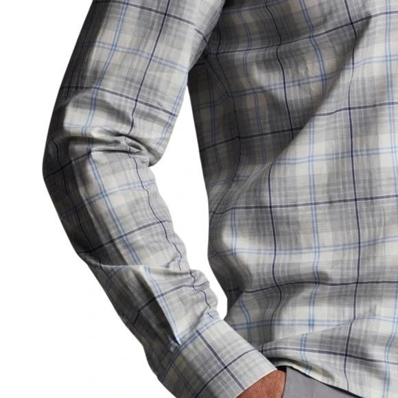 Peter Millar Crown Crafted Axe Winter Soft Twill Shirt British Grey Men’s Large - Picture 2 of 15